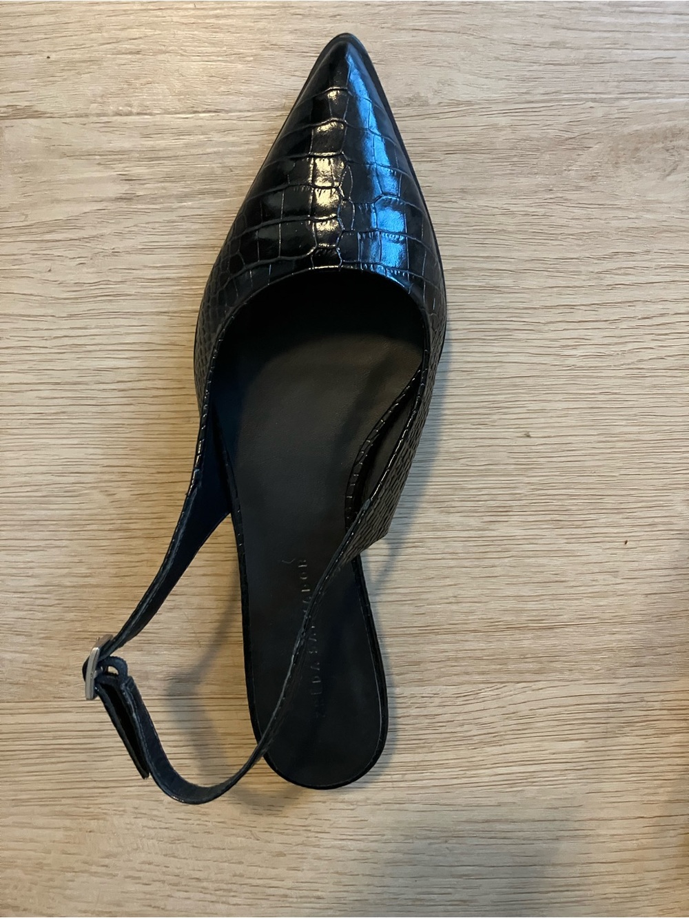 Freda Salvador Marie Black Croc-Embossed Pointed Slingback Flats - Picture 7 of 7